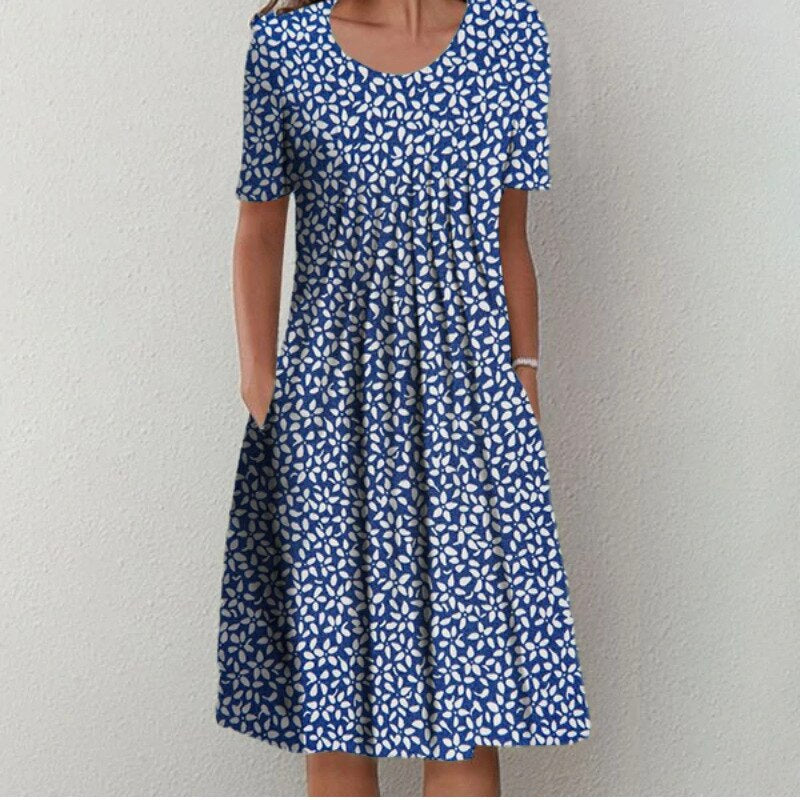 Pleated A-Line Dress with Flattering Fit and Belly Coverage