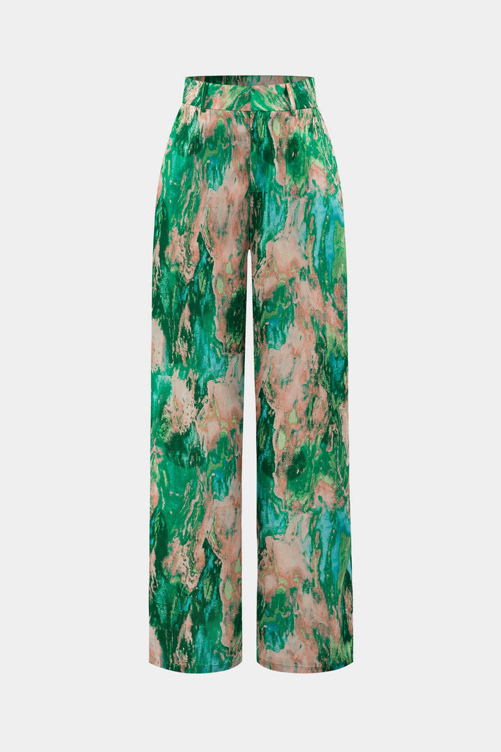 Straight Leg Trousers with Marble Print High Waisted