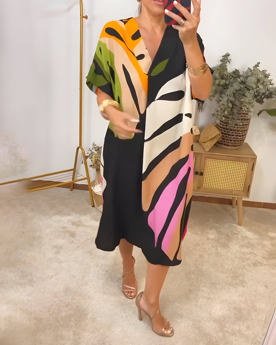 Abstract Print Dress for Women | Versatile Midi Dress