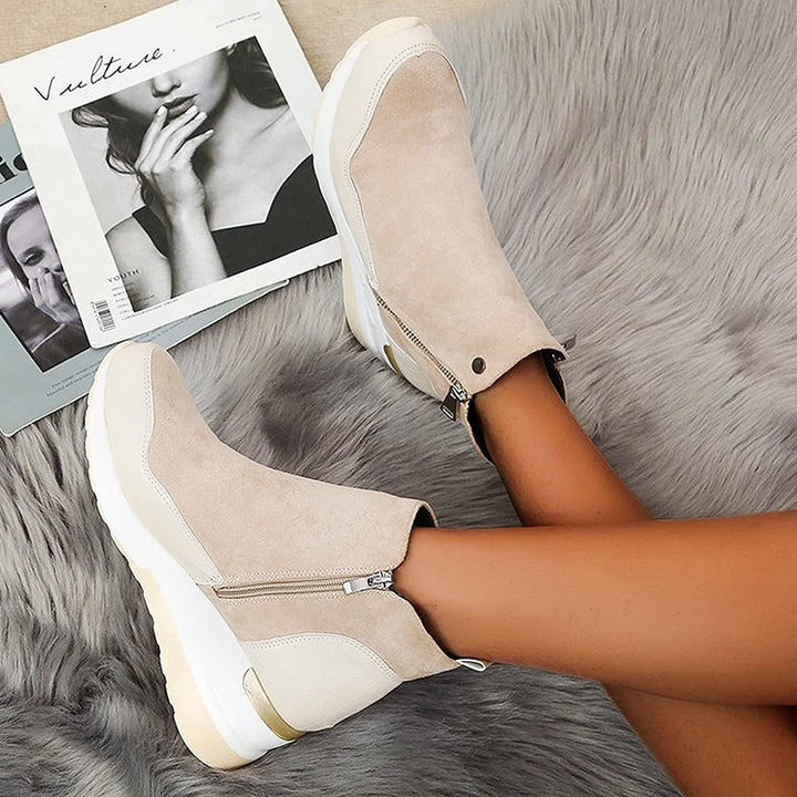 Brown Ankle Boots for Women | Wedge Platform Boots with Side Zipper
