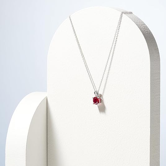 Ruby Pendant Necklace in White Gold | Round Cut Gemstone Jewelry