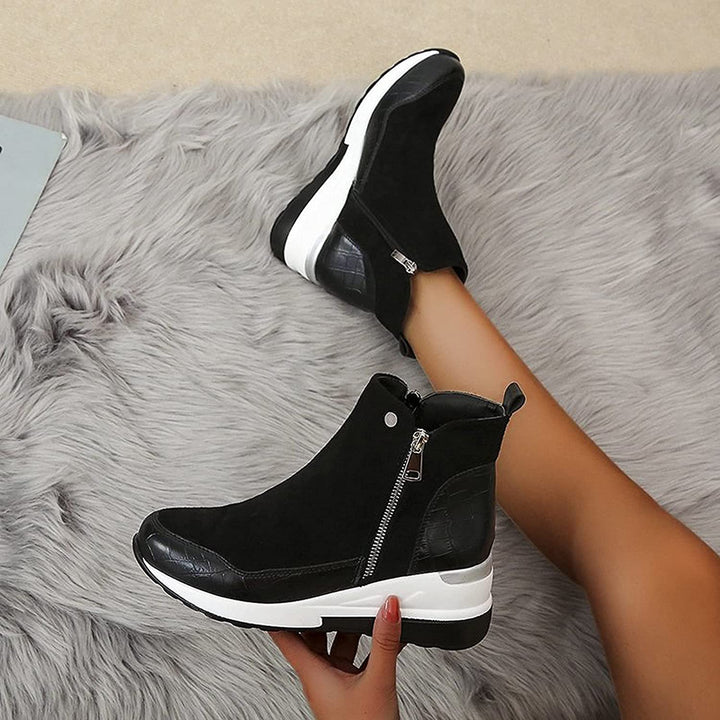 Brown Ankle Boots for Women | Wedge Platform Boots with Side Zipper