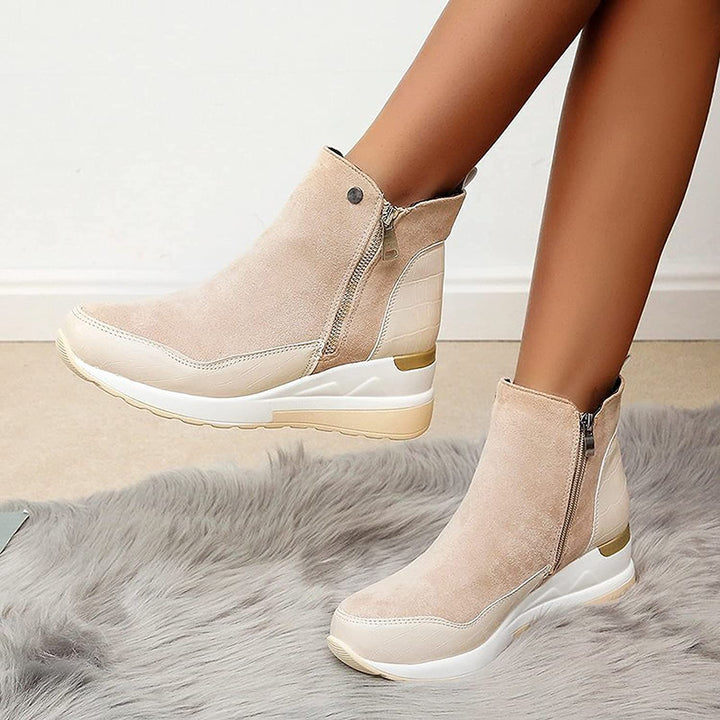 Brown Ankle Boots for Women | Wedge Platform Boots with Side Zipper