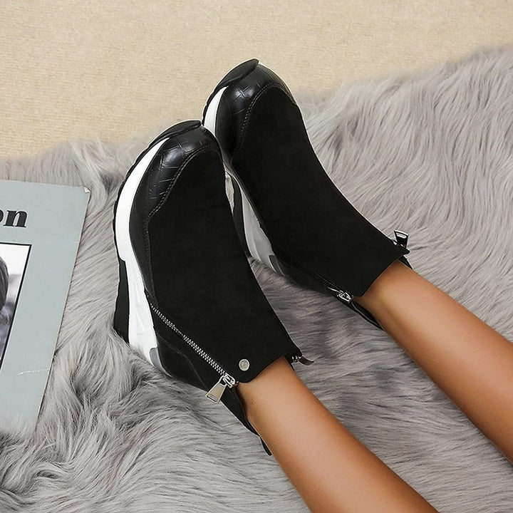Brown Ankle Boots for Women | Wedge Platform Boots with Side Zipper