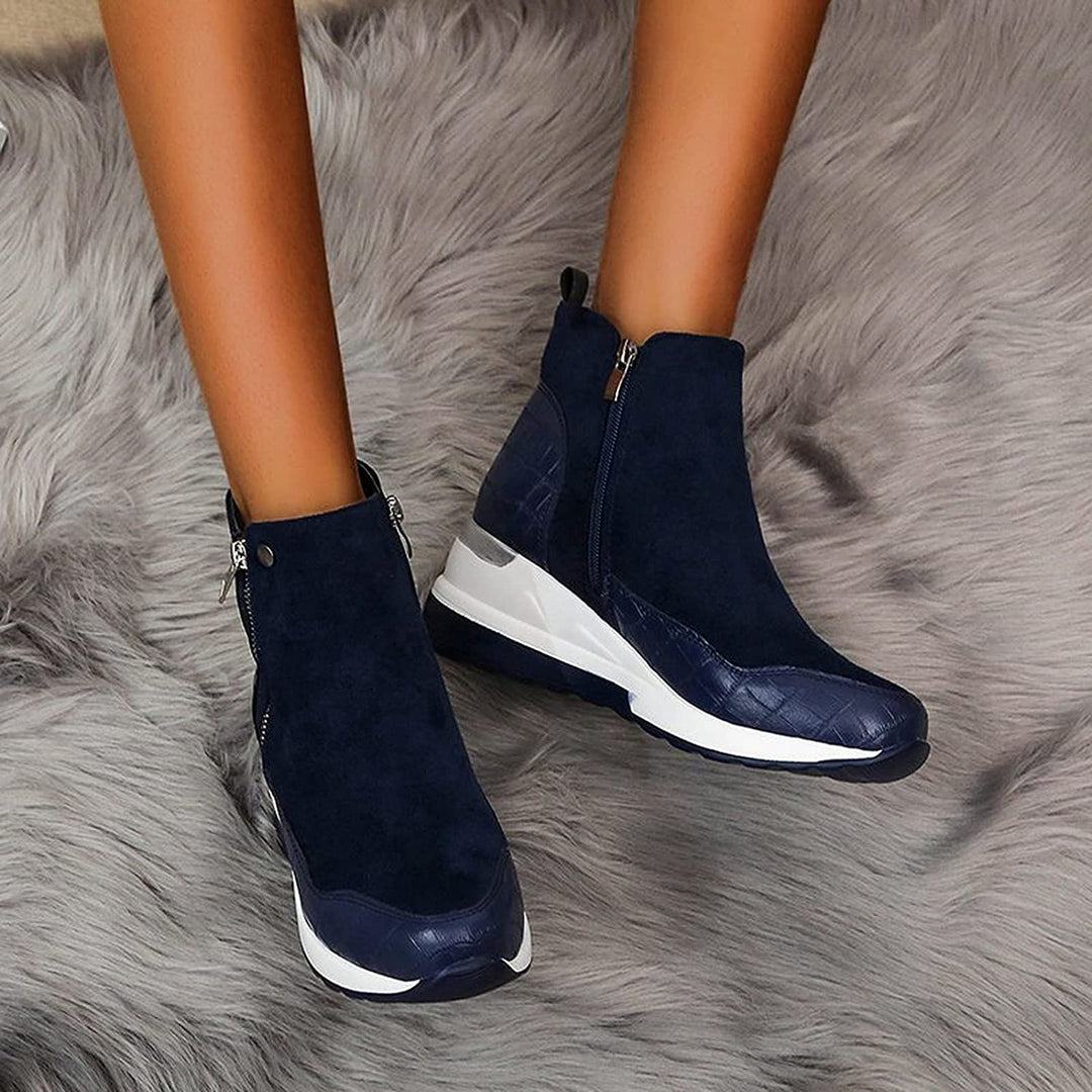 Brown Ankle Boots for Women | Wedge Platform Boots with Side Zipper
