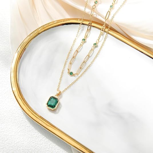 Clover Pendant Necklace in Gold | Emerald Green Charm Necklace