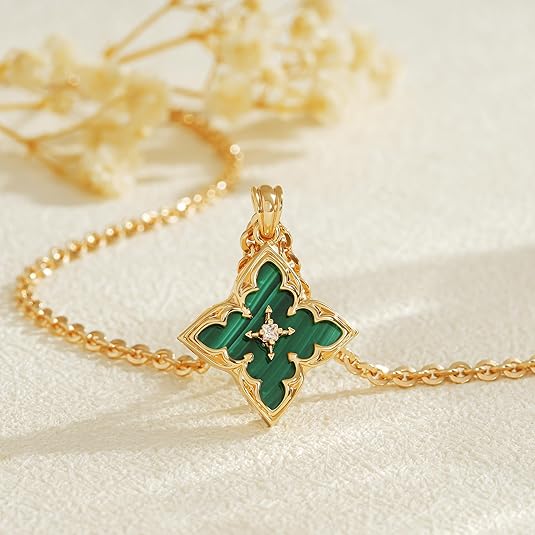 Clover Pendant Necklace in Gold | Emerald Green Charm Necklace
