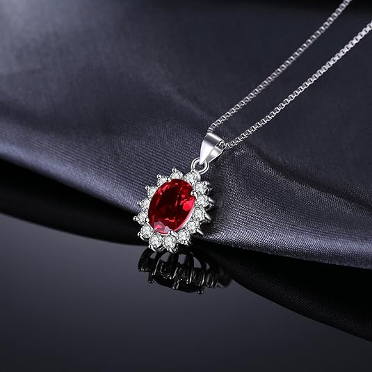 Ruby Halo Necklace in White Gold | Classic Gemstone Pendant