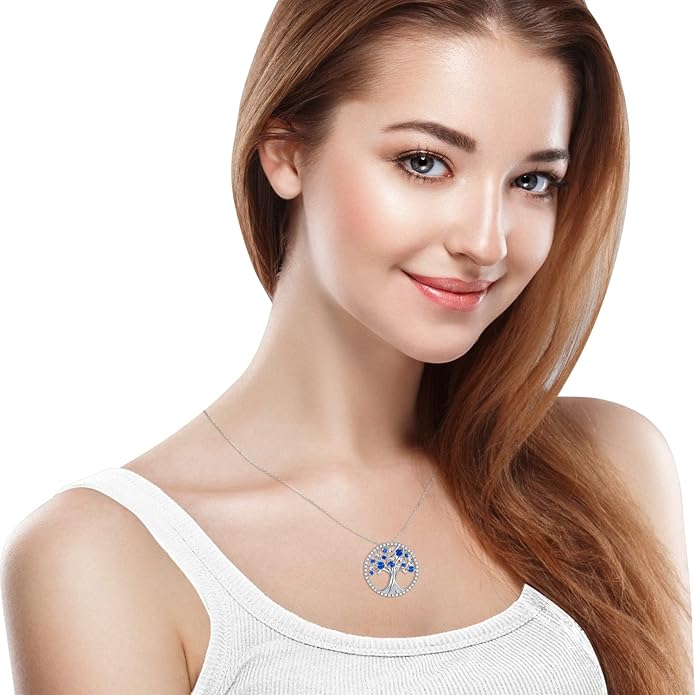 Tree of Life Necklace White Gold with Sapphire Accent