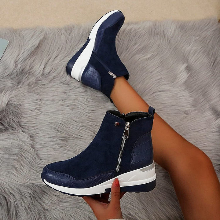 Brown Ankle Boots for Women | Wedge Platform Boots with Side Zipper