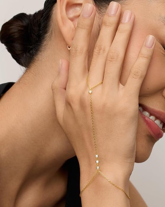 Beaded Chain Bracelet in Gold | Elegant Hand Chain Jewelry