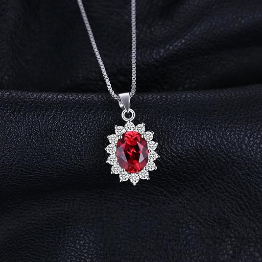 Ruby Halo Necklace in White Gold | Classic Gemstone Pendant