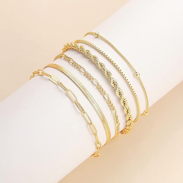White Gold Bracelet Set - Elegant Stacking Bracelets for Women