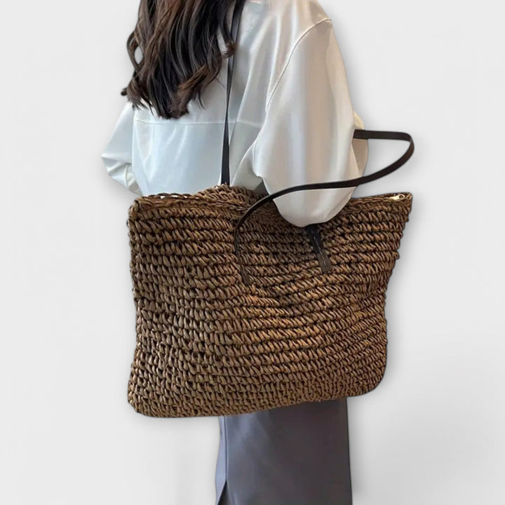 Woven Straw Tote Bag - Lightweight Beach Market Carryall