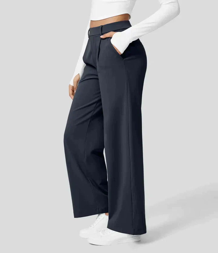 High Rise Stretch Trousers | Comfortable Straight Leg Pants