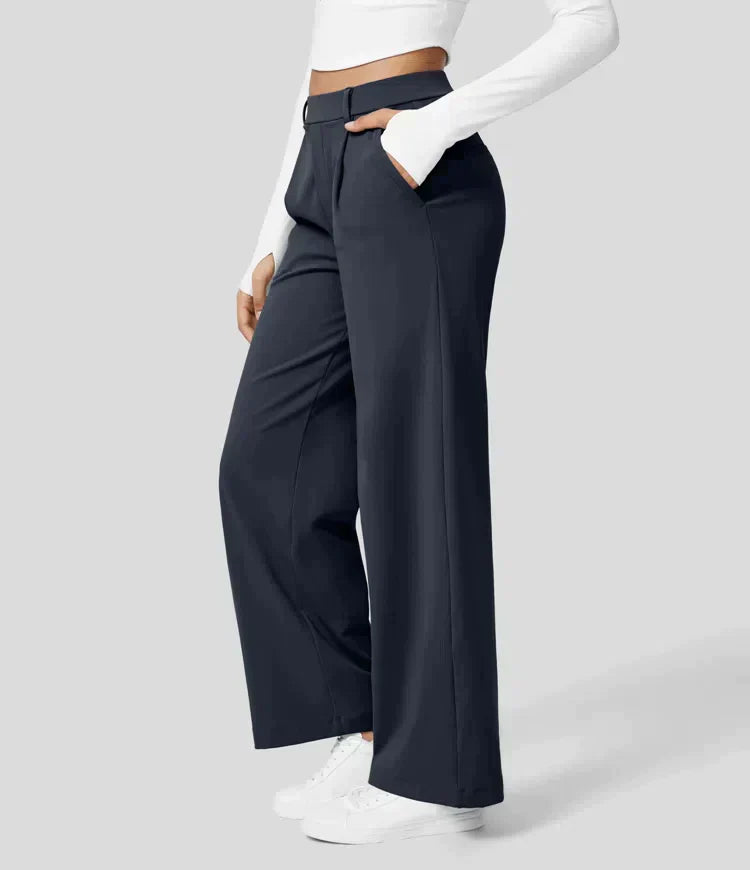 High Rise Stretch Trousers | Comfortable Straight Leg Pants