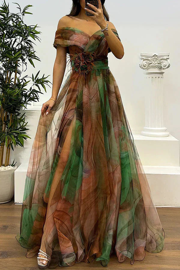 Off Shoulder Maxi Dress for Wedding Guest - Elegant Evening Gown
