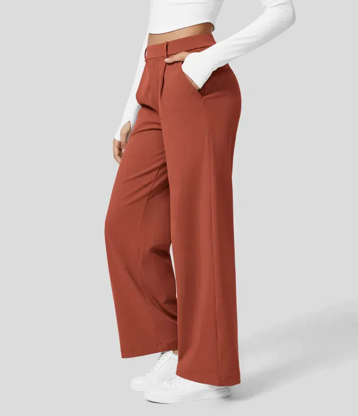 High Rise Stretch Trousers | Comfortable Straight Leg Pants