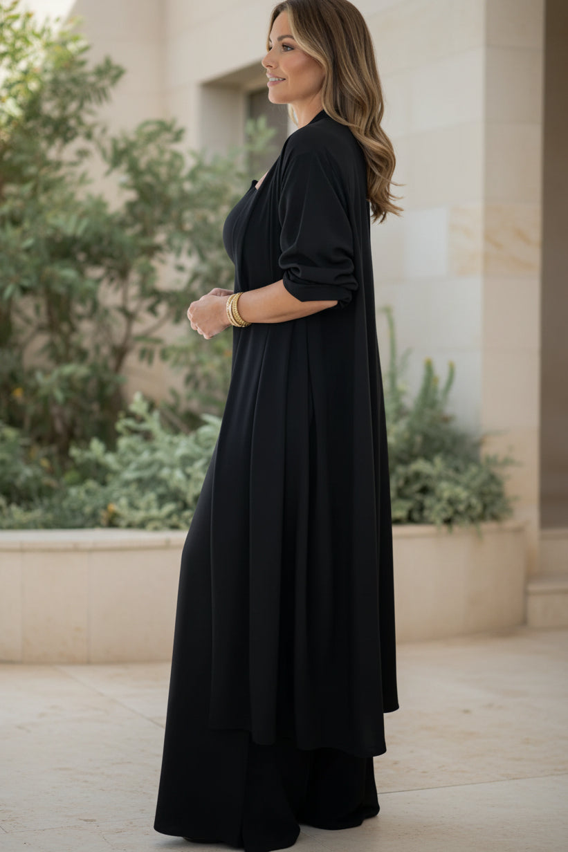 Relaxed Jumpsuit and Cardigan Set - Three Piece Outfit
