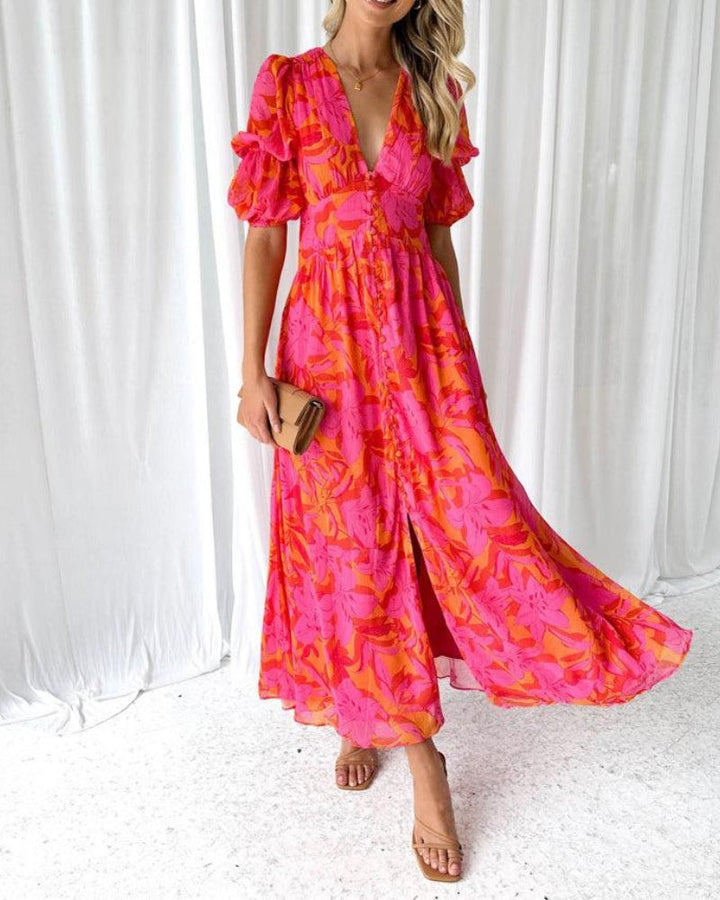 Flowy Printed Dress for Women - Relaxed Fit Casual Dress