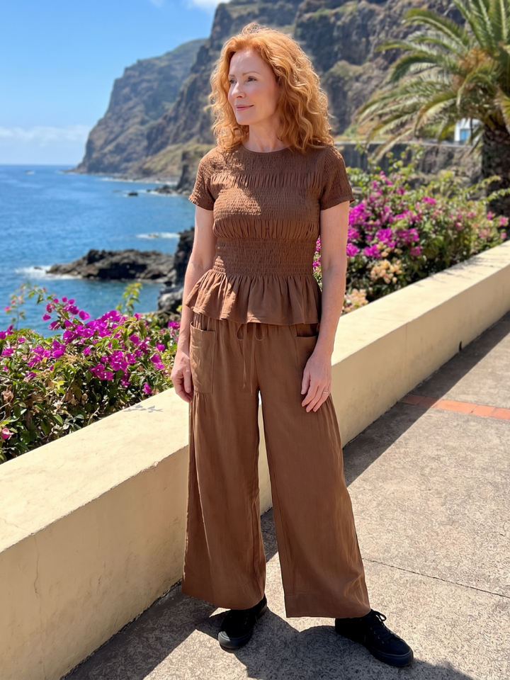 Peplum Top and Wide Leg Pants Set - Two Piece Outfit