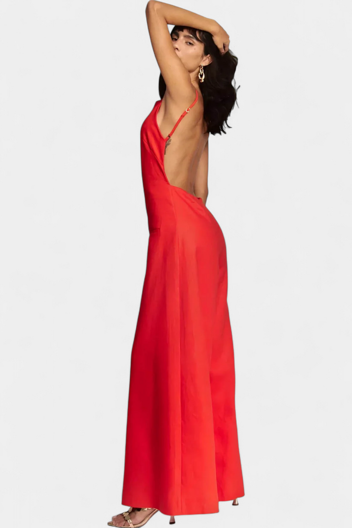 Wide Leg Halter Jumpsuit - Elegant Ramie Summer Outfit