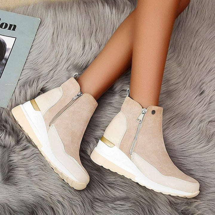 Brown Ankle Boots for Women | Wedge Platform Boots with Side Zipper