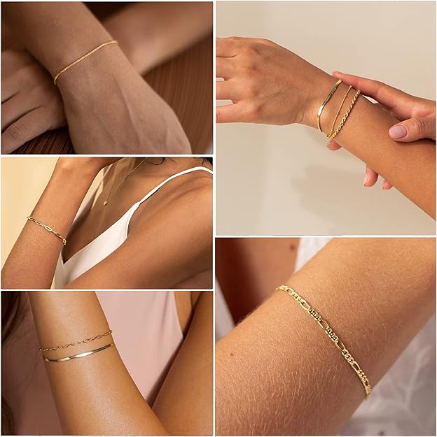 White Gold Bracelet Set - Elegant Stacking Bracelets for Women