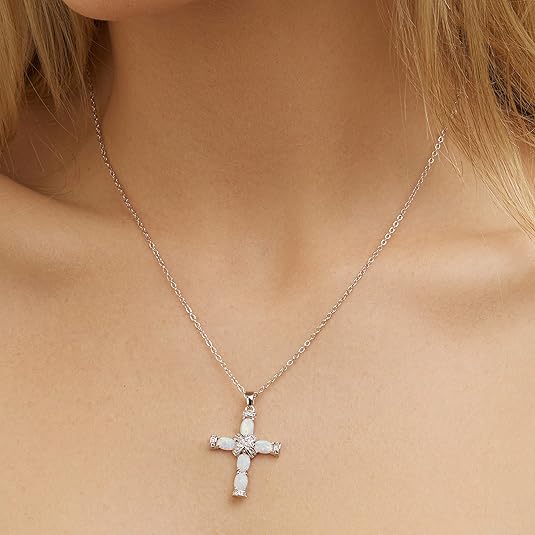 Opal Cross Pendant Necklace in Gold | Delicate Everyday Jewelry