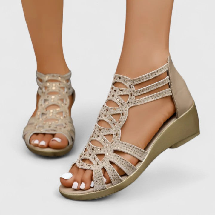 Wedge Sandals for Women - Laser Cut Strap Comfort Sandal