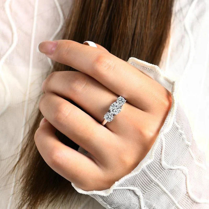 Triple Stone Ring in White Gold | Elegant Stacked Band for Women