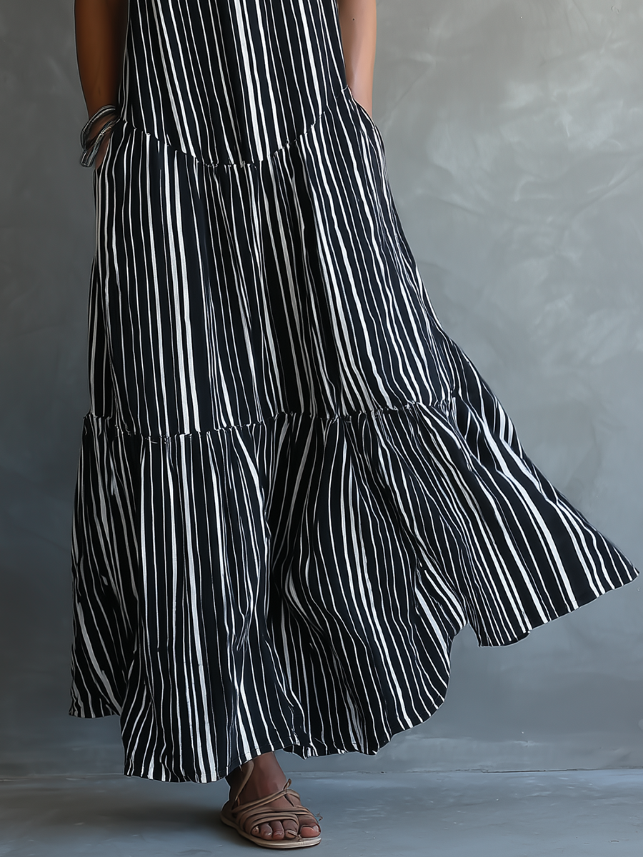 Striped Maxi Dress with Halter Neck for Women