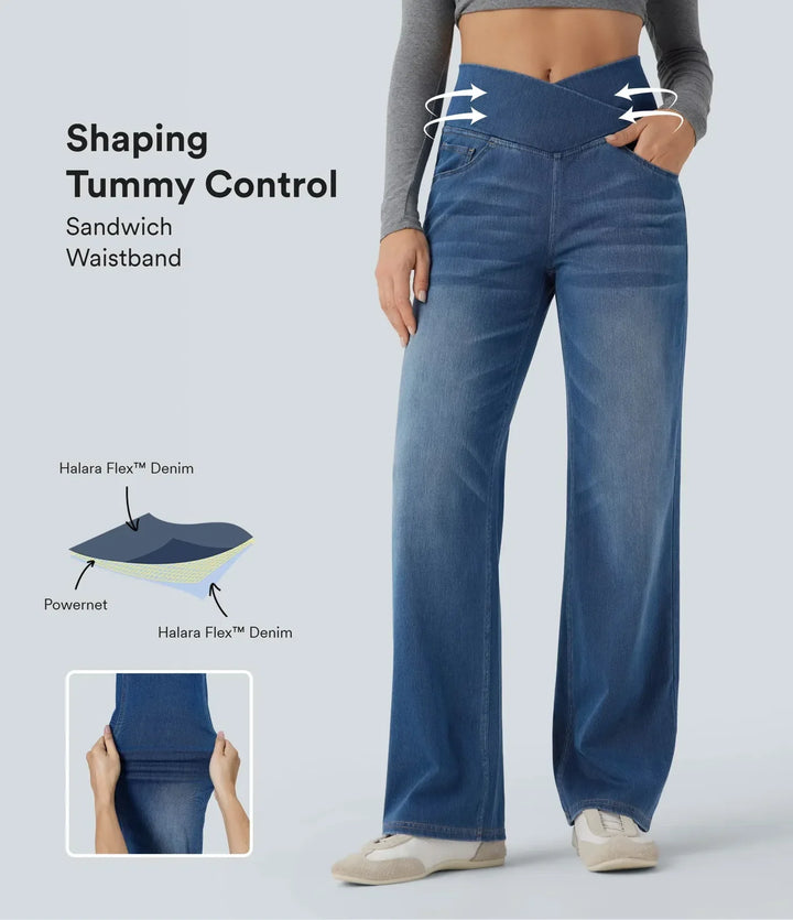 High Waisted Tummy Control Jeans for Women Straight Leg with Pockets