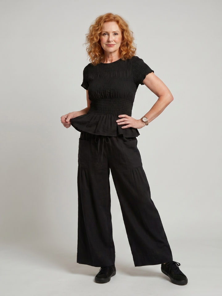 Peplum Top and Wide Leg Pants Set - Two Piece Outfit