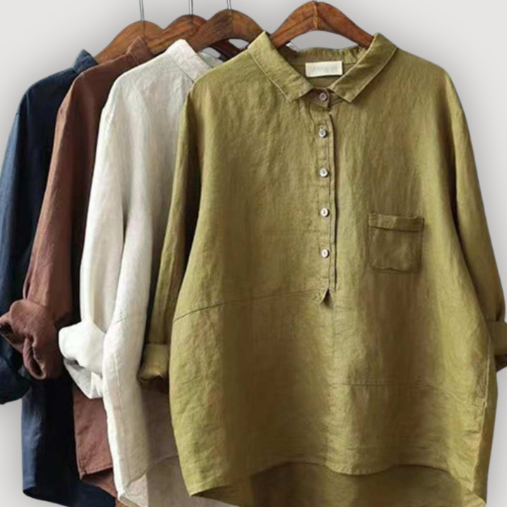 Relaxed Linen Blouse for Women - Button Front Casual Top