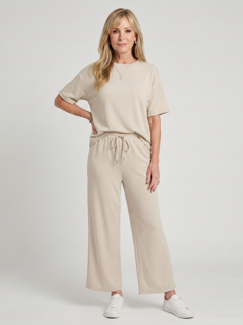 Two Piece Set Short Sleeve Top and Straight Leg Pants