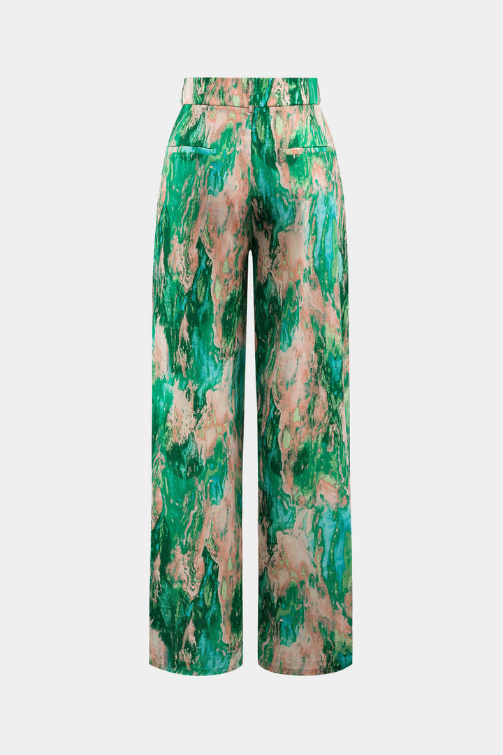 Straight Leg Trousers with Marble Print High Waisted