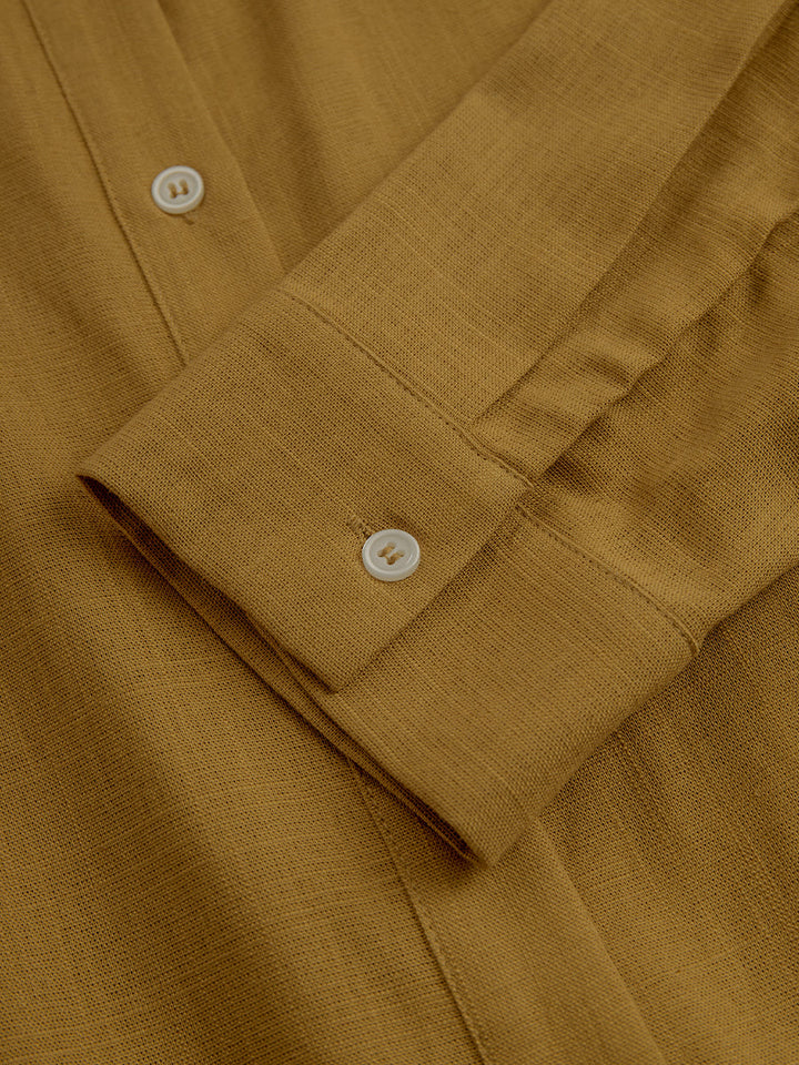 Mustard Linen Midi Shirt Dress with Belt for Women