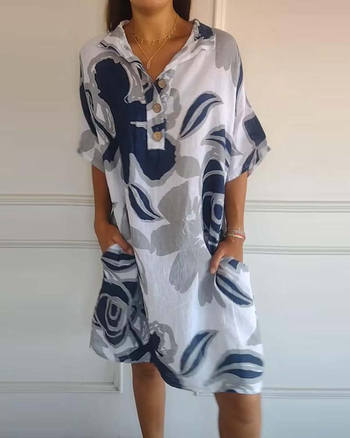 Floral Shirt Dress for Women - Classic Button Front Midi Dress