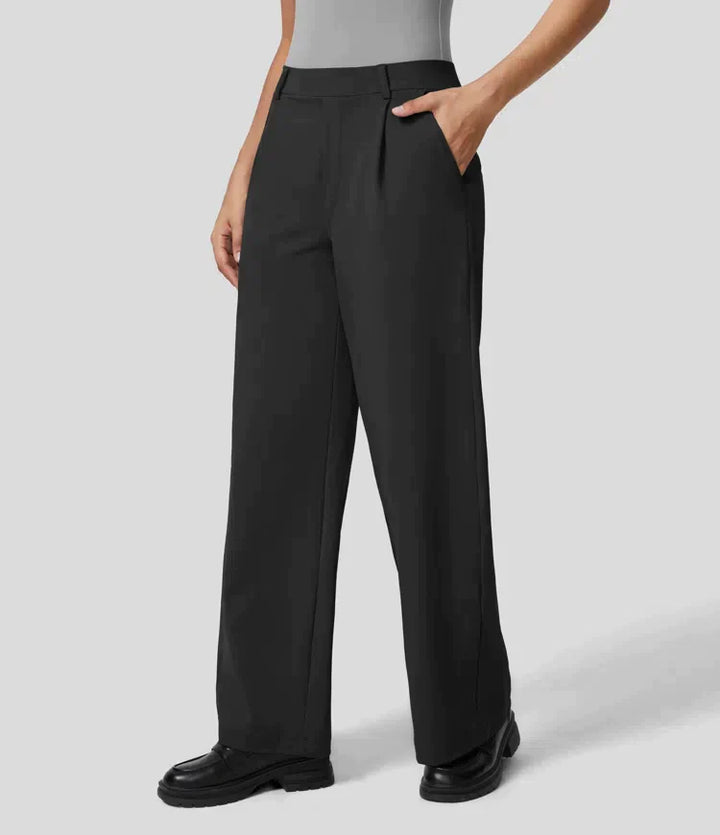 High Rise Stretch Trousers | Comfortable Straight Leg Pants