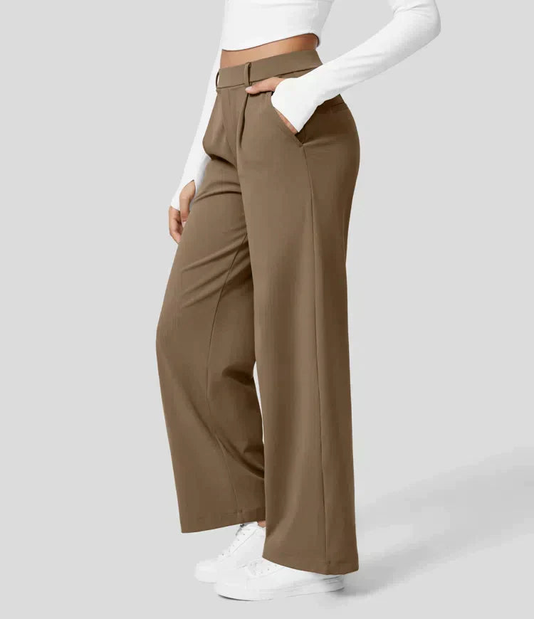 High Rise Stretch Trousers | Comfortable Straight Leg Pants