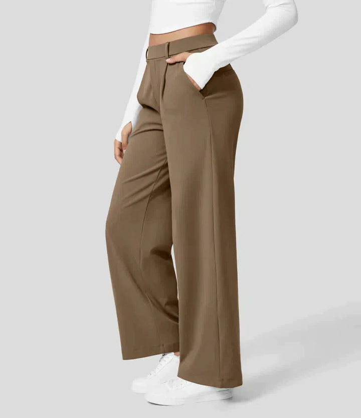 High Rise Stretch Trousers | Comfortable Straight Leg Pants