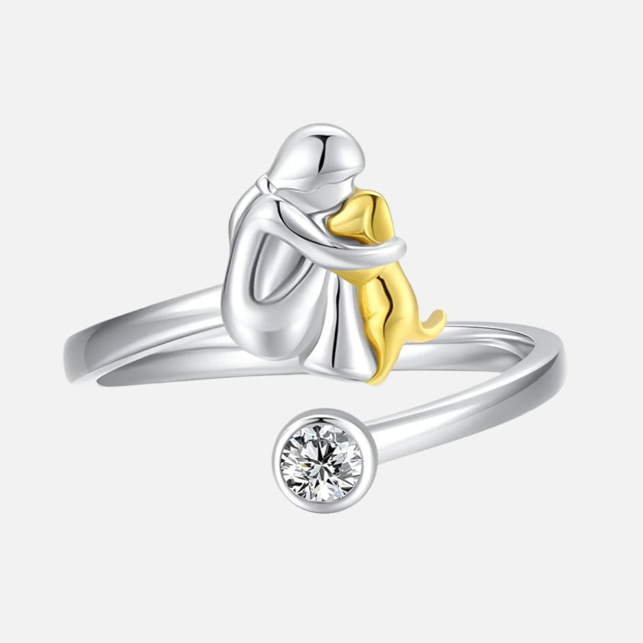 Sterling Silver Dog Hug Ring for Women - Adjustable Pet Lover Jewelry