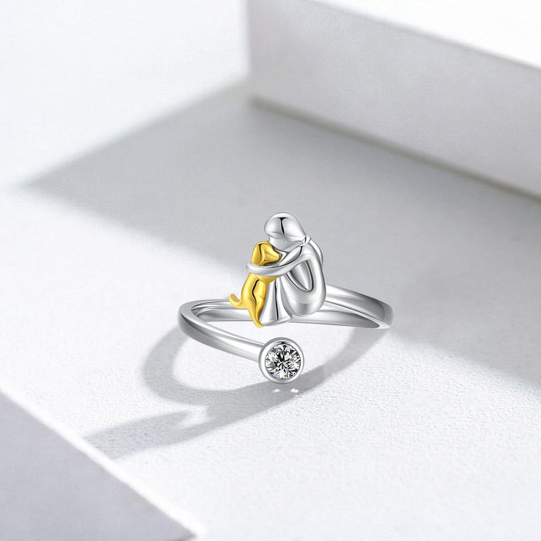 Sterling Silver Dog Hug Ring for Women - Adjustable Pet Lover Jewelry