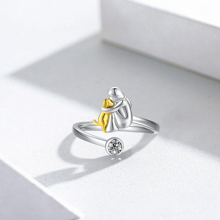 Sterling Silver Dog Hug Ring for Women - Adjustable Pet Lover Jewelry