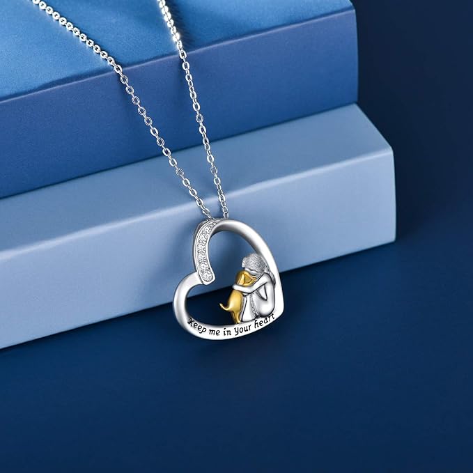 Sterling Silver Heart Necklace with Dog Pendant and Cubic Zirconia