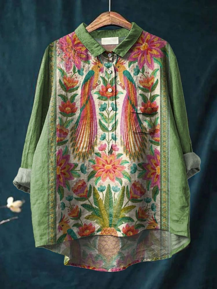 Tropical Peacock Print Shirt for Women | Elegant Blouse