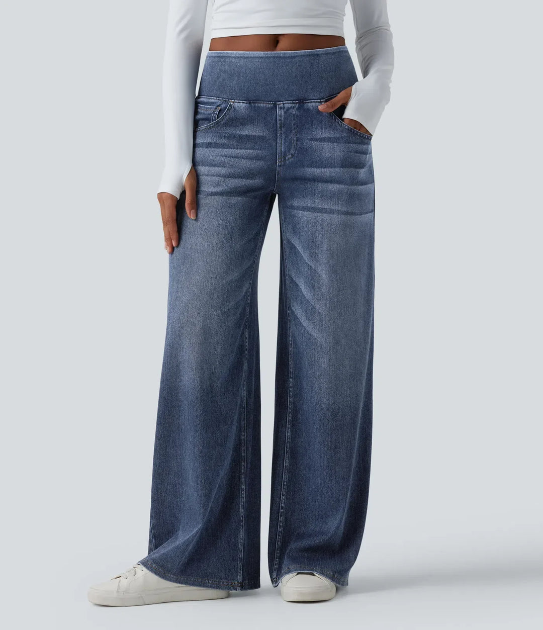 Wide Leg Jeans for Women Mid Rise Baggy Denim with Pockets