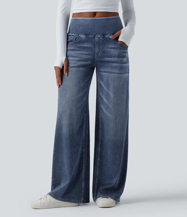 Wide Leg Jeans for Women Mid Rise Baggy Denim with Pockets