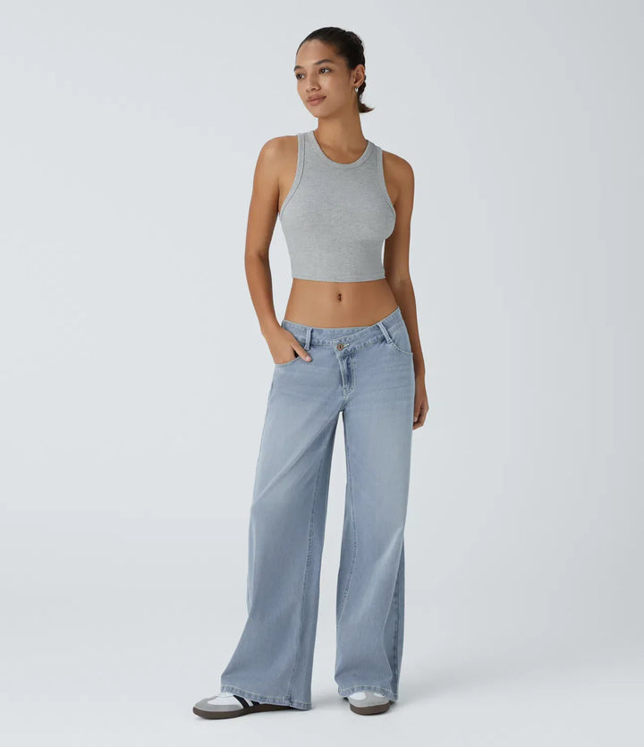 Cargo Jeans Women Stretch Denim with Asymmetric Zip
